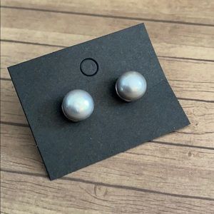 10mm gray pearl sterling silver earring studs